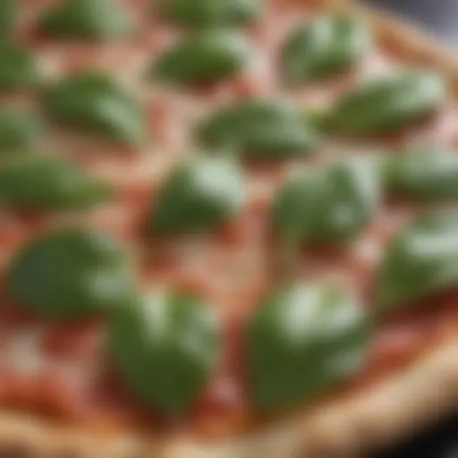 Fresh basil leaves add a burst of flavor to Aldi keto pizza