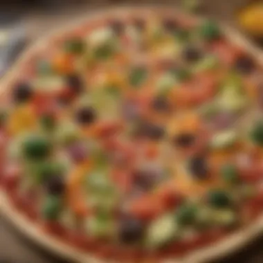 Vibrant Vegetable Toppings on Aldi Veggie Pizza Close-up view of Aldi Veggie Pizza with vibrant vegetable toppings