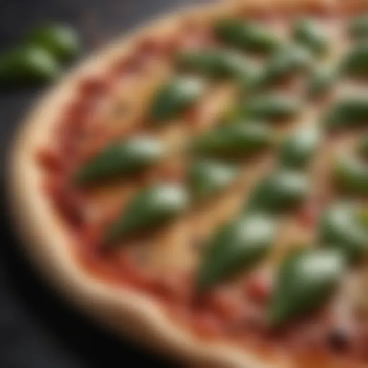 Aromatic basil leaves being delicately sprinkled over a piping hot 800 Fahrenheit pizza
