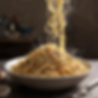 Steam rising from a piping hot bowl of perfectly seasoned pasta