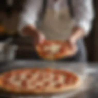 Artisan Pizza Dough Being Hand-Stretched