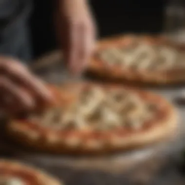 Artisan pizza dough being topped with Parmesan cheese