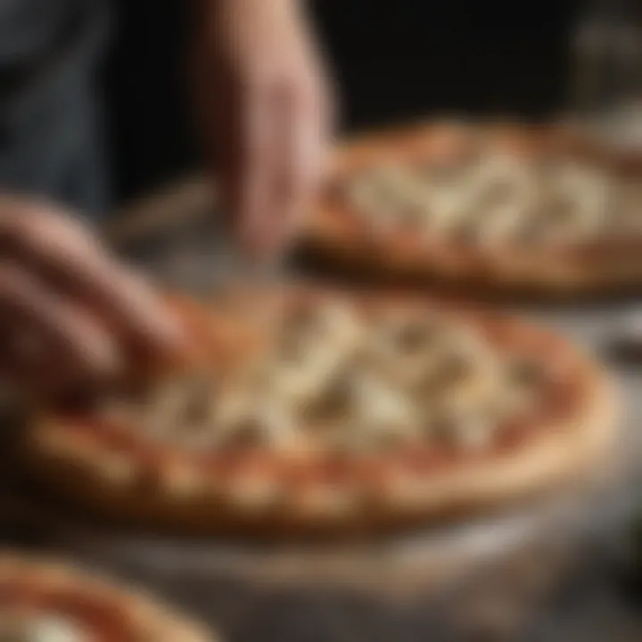 Artisan pizza dough being topped with Parmesan cheese