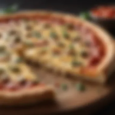 Exquisite Artisanal Cheese Blend Infusion Artisanal Cheese Blend on Round Table Medium Pizza Slice
