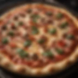 Artisanal pan pizza being prepared with premium ingredients