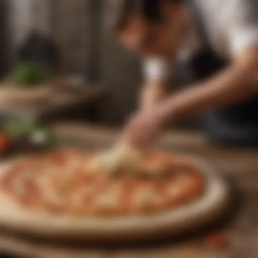 Artisanal pizza dough being skillfully stretched by a master pizzaiolo