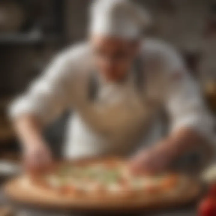 Artisanal Preparation of Round Table White Sauce Pizza