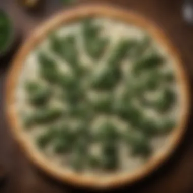 Artisanal Thin Crust Alfredo Pizza with Fresh Arugula Artisanal thin crust Alfredo pizza topped with fresh arugula