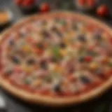 Artistic depiction of a medium pizza with diverse toppings