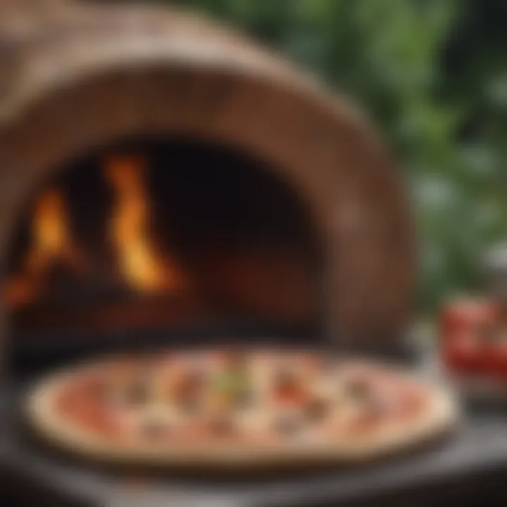 Delicious homemade pizza cooked in a backyard oven