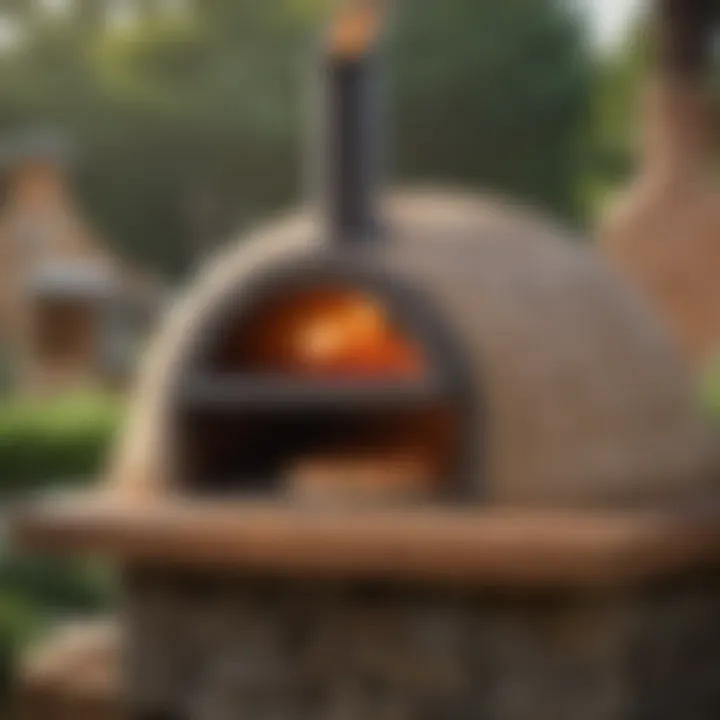 Close-up of a wood-fired backyard pizza oven