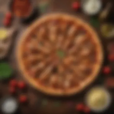 An artistic arrangement of unique BBQ chicken pizza ingredients on a wooden table