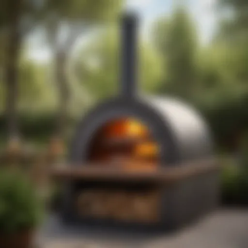 Elegant outdoor wood pizza oven with flames