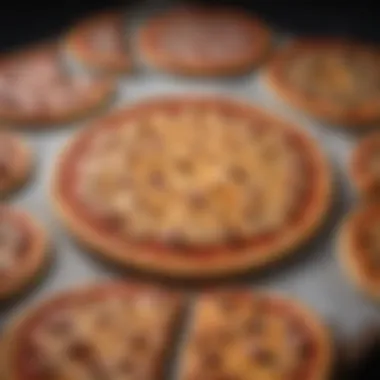 Frozen Pizza Comparison A vibrant display of frozen pizzas arranged for easy comparison
