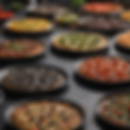 An elegant display of various black pizza pans showcasing their unique shapes and designs.