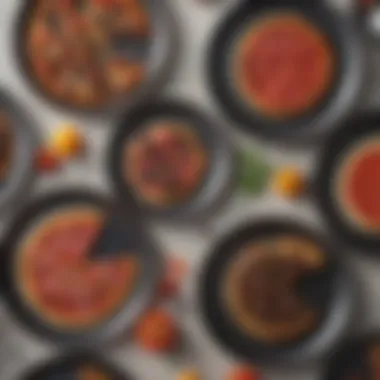 Comparative Materials of Black Pizza Pans A side-by-side comparison of black pizza pans made from different materials, emphasizing their characteristics.