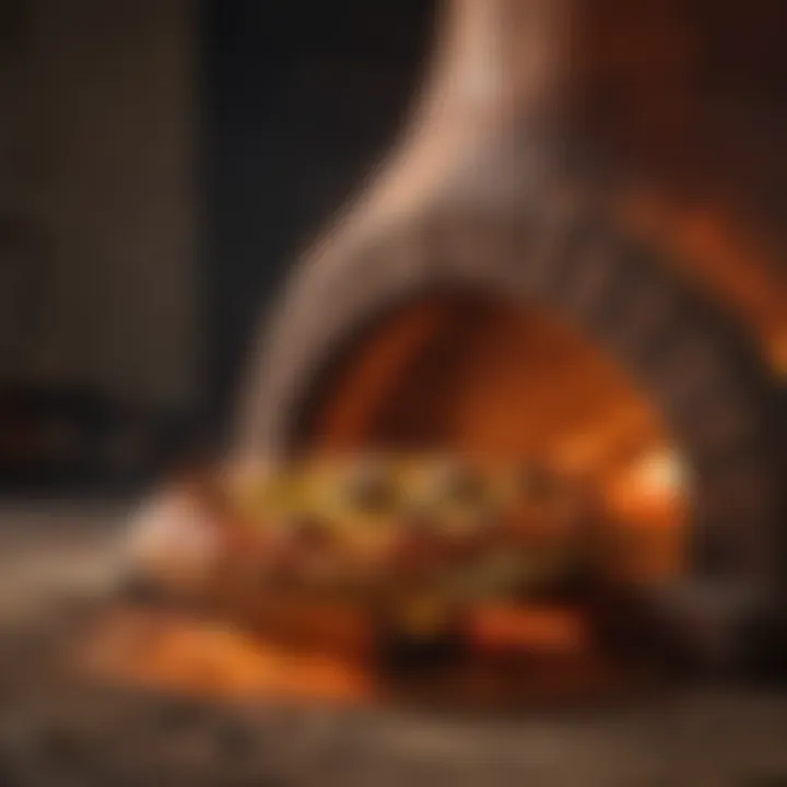 Brick pizza oven with glowing embers