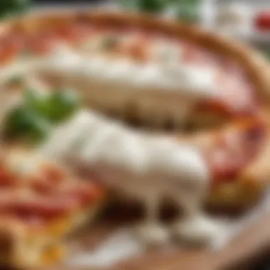 Close-up of bubbling mozzarella cheese melting on a Margherita pizza straight from the oven