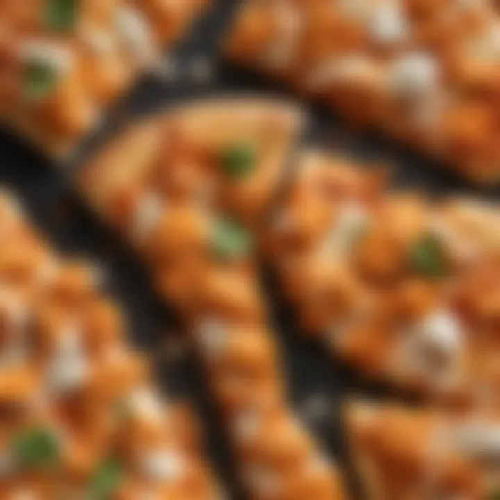 Abstract depiction of diverse buffalo chicken pizza variations