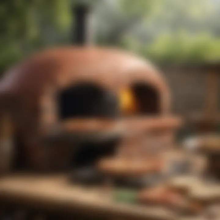 A variety of construction tools laid out for building a brick oven.