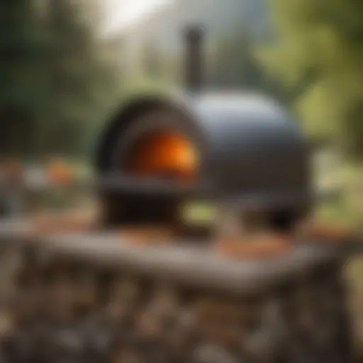 A beautifully designed camp pizza oven set up in a scenic outdoor location