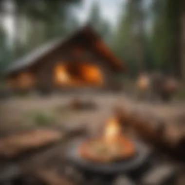A cozy campsite with a camp pizza oven and a fire pit