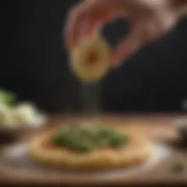 Mastery of Seasoning Techniques Seasoning being delicately sprinkled over a cauliflower dough