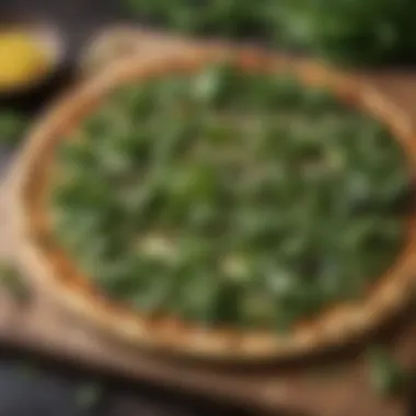 Gourmet Arugula Topping on Cauliflower Pizza Crust Delicious Cauliflower Pizza Crust topped with fresh arugula
