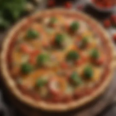 Baked Cauliflower Pizza Crust A golden-brown cauliflower crust topped with vibrant vegetables.