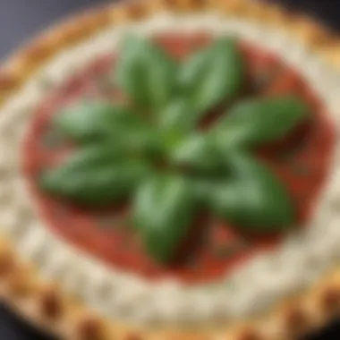 Elegant Basil Decoration on Cauliflower Pizza Crust Artistically plated Cauliflower Pizza Crust with basil leaves