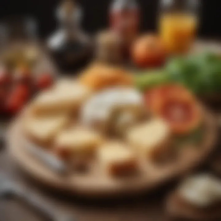 A beautifully arranged cheese platter with different cheese types that pair well with pizza.
