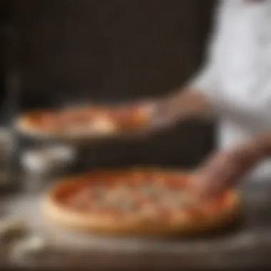 Expertly Preparing Deep-Dish Pizza Dough Chef hand tossing pizza dough for deep-dish pizza