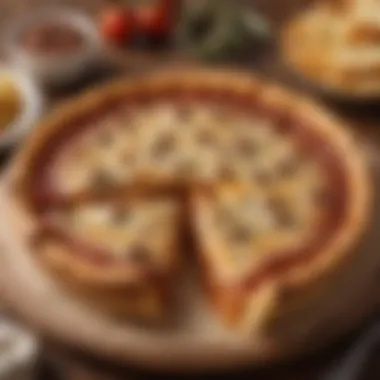 Cheese and Meat Lover's Dream: Hearty Deep Dish Slice Scrumptious Deep Dish Pizza Slice with Generous Portion of Cheese and Savory Meat