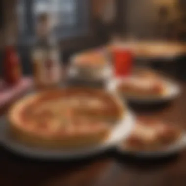 A vibrant table setting featuring Chicago pizza paired with complementary beverages