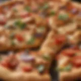 A tantalizing close-up of a chicken pizza topped with colorful fresh ingredients