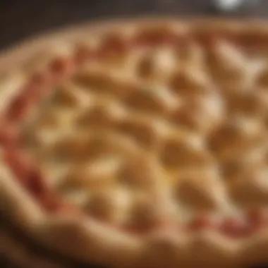 Close-up of a flaky and golden-brown chicken pizza crust