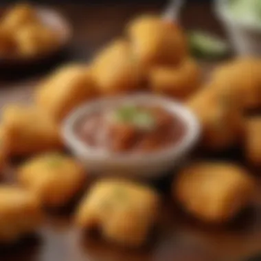 Close-up of Mexi Nuggets drizzled with a rich, velvety sauce