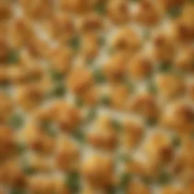 A close-up view of the cauliflower crust highlighting its texture and color