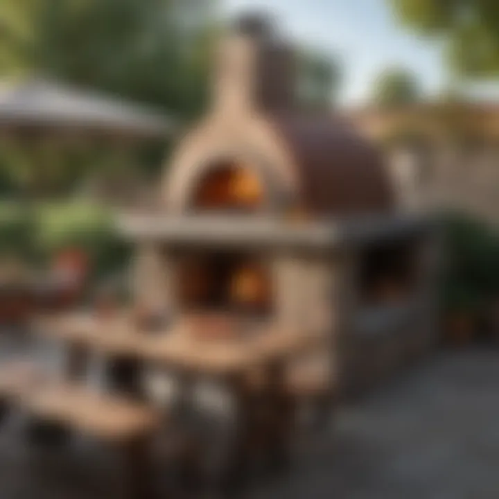 A cozy outdoor dining area featuring a pizza oven and a setup for a pizza party