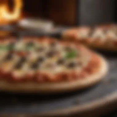 A beautifully crafted homemade pizza on a pizza stone in an oven