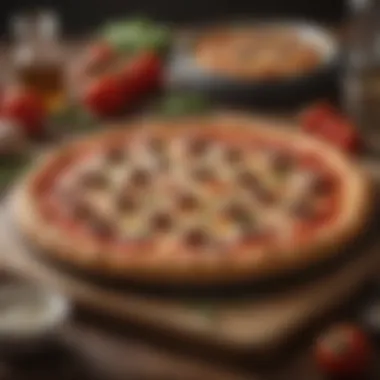 A rustic kitchen setting with all ingredients laid out, showcasing quality components for pizza making.