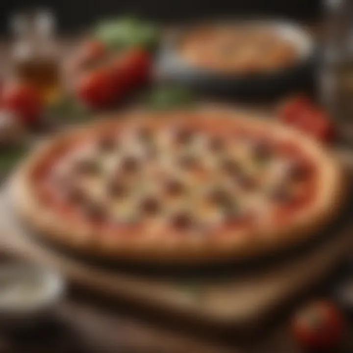 A rustic kitchen setting with all ingredients laid out, showcasing quality components for pizza making.