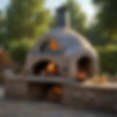 A beautifully designed stone pizza oven in a backyard setting