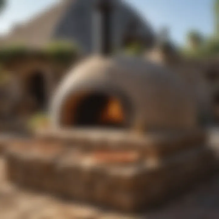 An intricately laid stone structure forming the base of a pizza oven