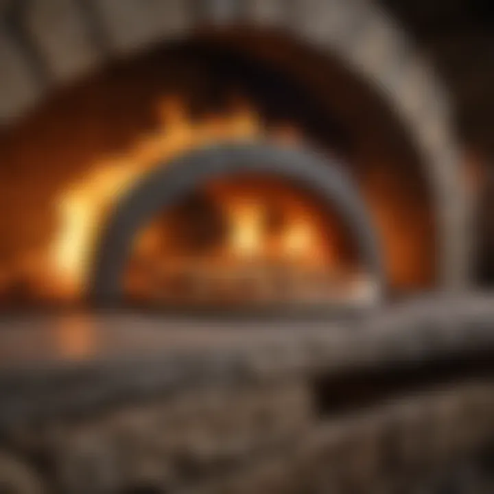 A well-maintained stone pizza oven with vibrant flames inside