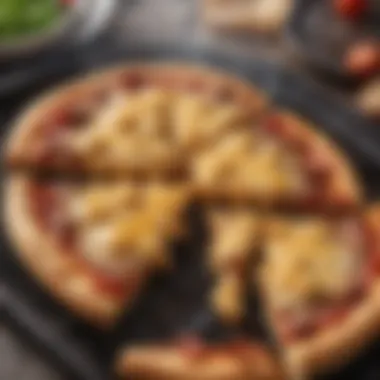 Savoring Melted Cheese Delights on Grilled Pizza Sliced grilled pizza with melted cheese