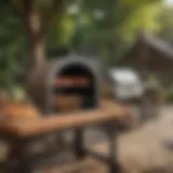 Outdoor pizza grill with wood-fired oven