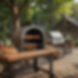 Outdoor pizza grill with wood-fired oven