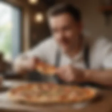 Enjoying the Dining Experience A customer enjoying a slice of pizza, encapsulating the dining experience