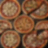 A vibrant display of gourmet pizzas showcasing diverse toppings and textures